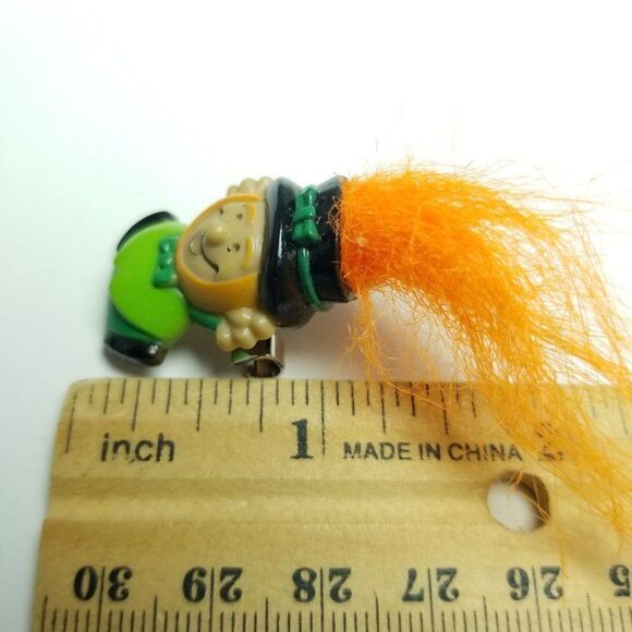 Vintage St Pattys Day Brooch, Wild Red Orange Troll Hair, Green Outfit, Irish, - Picture 4 of 5